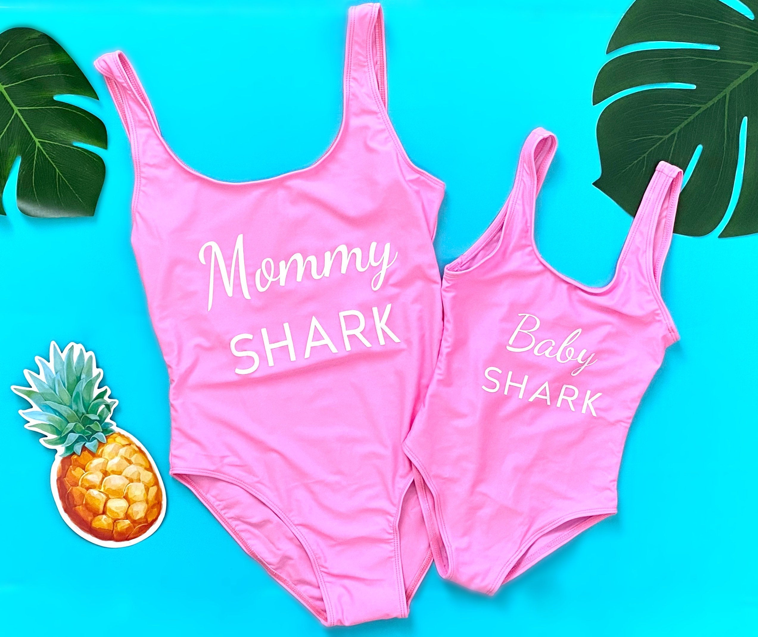 Mommy and Daughter  Bathing swim suit set one-piece Mommy shark and baby shark