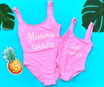 Load image into Gallery viewer, Mommy and Daughter  Bathing swim suit set one-piece Mommy shark and baby shark
