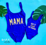 Load image into Gallery viewer, Mommy and Daughter  Bathing swim suit set one-piece Mini me Got it from my mama
